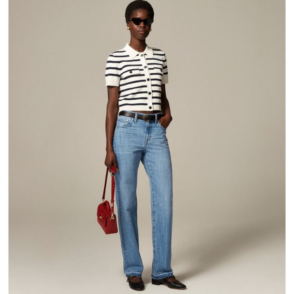 J.Crew Mid-Rise Straight Leg Jean WMNS 29 Elise Wash Blue Rigid Denim Frayed Hem